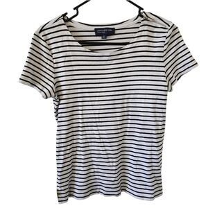 Jones New York Large Black and White Striped Women's Top Zipper Detail